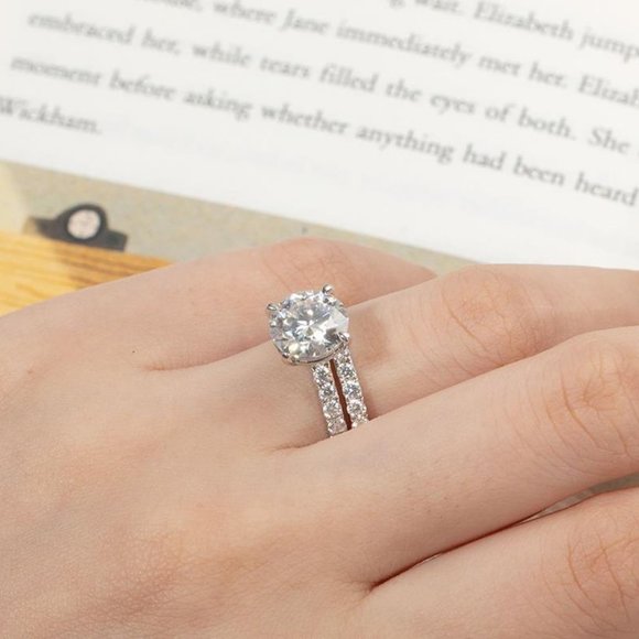 Certified 4.14ct. t.w. Diamond Moissanite Wedding Ring Set  NEW - Picture 9 of 13